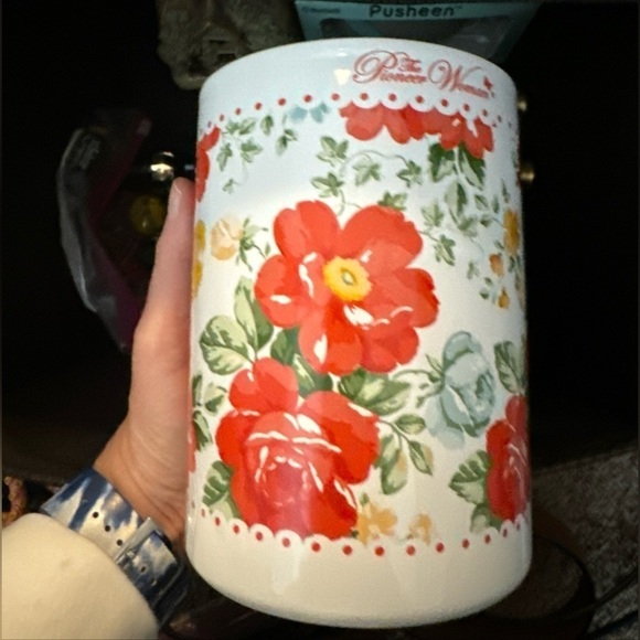 Pioneer Woman Gorgeous red floral Utensil Crock USED older style - Picture 1 of 7